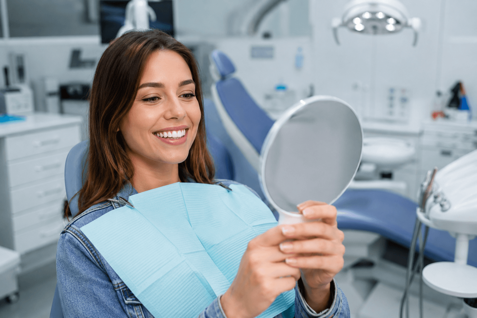 Confident bright smile in close-up after professional whitening
